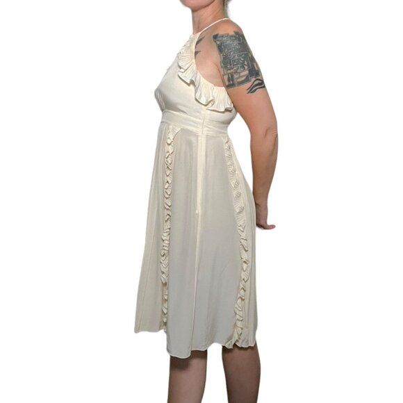 Tibi New York Ruffled Crepe de Chine Silk Halter Midi Dress Ivory White Size 10 - Picture 3 of 15